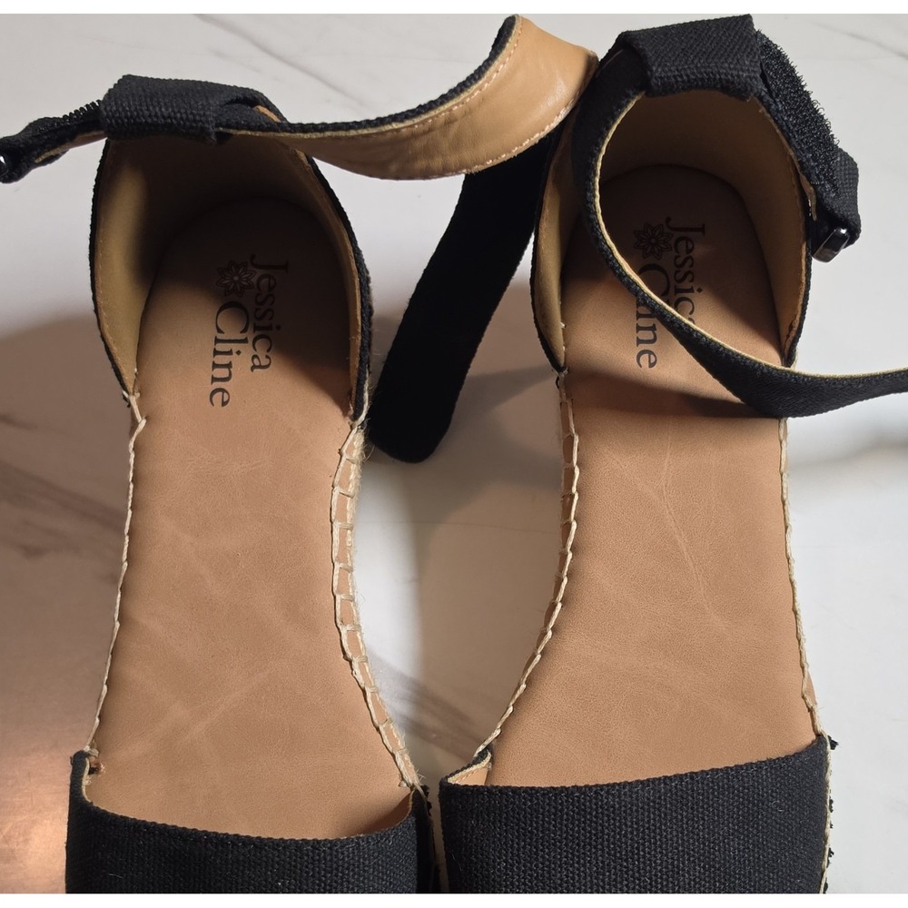 Jessica Cline Women's Black/Beige Espadrille Wedge Sandals Hook & Loop US 9.5